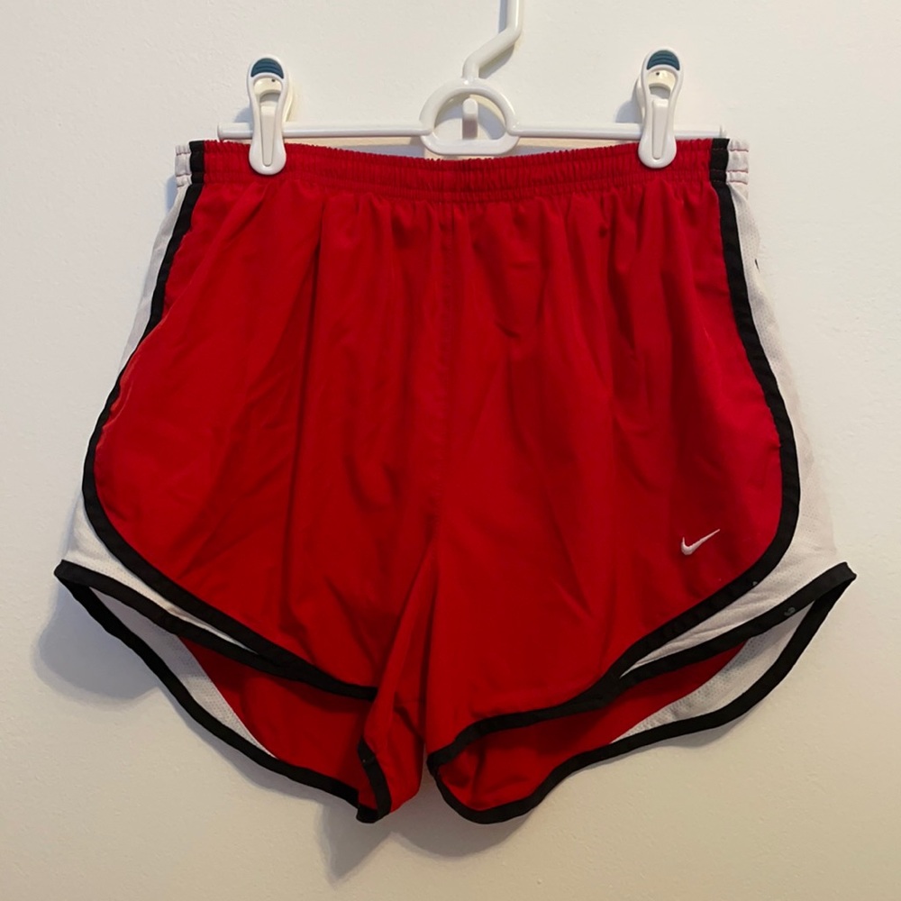 Red black and white Nike dri-fit tempo shorts